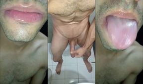 Big veiny cock destroyed by sloppy tongue and spit fetish face