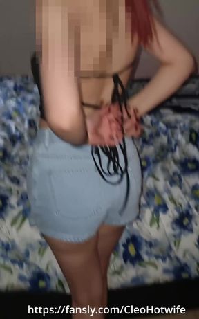 A hot striptease and a short blowjob for my husband