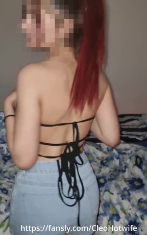 A hot striptease and a short blowjob for my husband