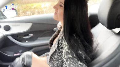 Milf stepson car blowjob busty clit rub hands on slick leather