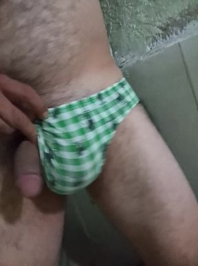 In the bathroom with green underwear 2