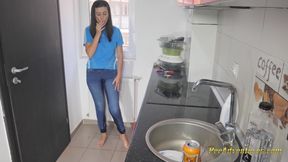 Smoking a cigarette in the kitchen and wet my jeans