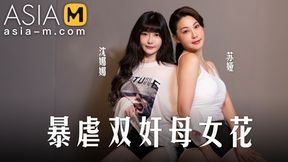 Thai MILF and daughter gang up for rough sex with trailer stud