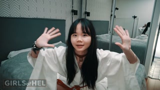 Cute asian teen plays with herself on the bed while waiting to be fucked - Baebi Hel