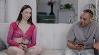 Hairy White Amazon Fucks Short Black Dude With a Big Cock