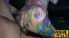 UKSubSluts com - Inked Brit sub gets throat and pussy&#x1F32E;&#xFE0F; pounded hard by master