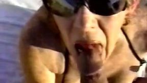 Cool granny in sunglasses is giving me a good blowjob
