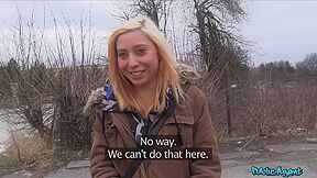 Innocent Redhead Teen 18+ Bends Over For Cash - Outdoor Sex For Money