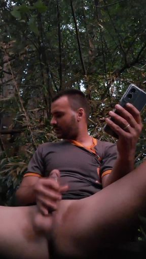 Handjob in the middle of the bush at dusk