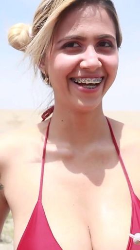 Yorgelis Shows Her Big Tits on the Beach