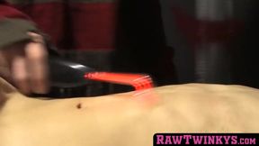 BDSM twink's dildo drilled and bareback pounding after torment