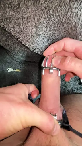 POV changing flat chastity with urethral plug to small chastity cage