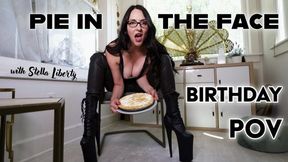 Pie in The Face Birthday POV with High Heeled Boots & Leather Pants - verbal humiliation, pie in the face, coconut creampie, foot slave training, femdom pov - 4K MP4