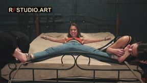 Leya in X-Position on Bed - Foot Licking and Tickling, Plus Intense Underarm Tickling by Xena and John (FULL HD MP4)