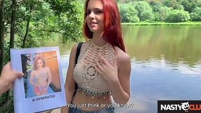 Slim Redhead Beauty Sirena Milano Shows Her Round Titties To Charlie Dean & They Fuck In the Park
