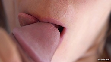Her Sensual Lips & Tongue Make Him Cum In Mouth, Super Closeup - Veronika Charm 4K