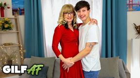 ”GilfAf- Ella Black Spreads Mature Muff For Step-Grandson's Dick”