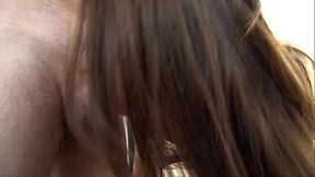 Skinny Brunette Coed Gets Her Pussy Stretched And Eats Cum