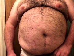 Fat Bear Strokes Clitty and Plays with Belly and Breasts