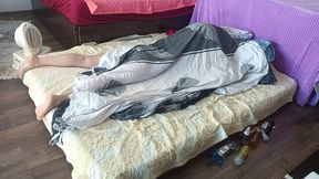 Foreplay in the bedroom with an amateur couple. Amateur MILF does naked yoga, hairy pussy, big ass, big tits.