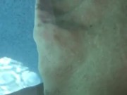 Swimming pool jet on my jiggling fat white thighs and pussy underwater feels gooood!