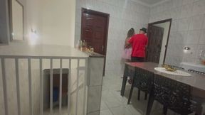 Stepfather takes off his carnival costume and ejaculates in her mouth.
