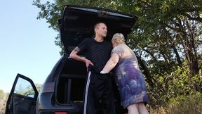 in the park, I fuck my girlfriend in her pussy doggy style, then in her mouth and cum twice in a minute