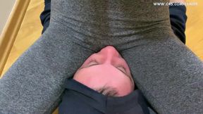 Pigtailed redhead girl in tight leggings - facesitting femdom