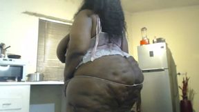 Black SSBBW Stripteasing and Sucking Her Lactating Boobs