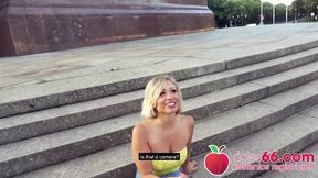 NATURAL TITS bouncing! Blonde TEEN Gabi Gold fucked in PUBLIC! Dates66