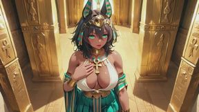 Ancient Egyptian Queen's Private Bedroom Show! Lazy under the golden crown, kneeling in sunlight with a shushing gesture. Who can handle this contrast?