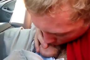 Sucking my buddy's cock in the car, he cums in my mouth - amateur video