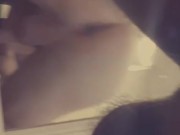 Man Bent over in mirror.