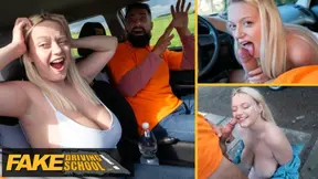 Sex Driving School - Big natural tits blonde hardcore sex and facial after near miss with Sex Taxi