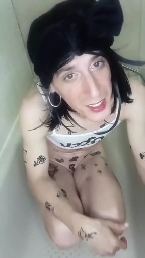 Crossdresser Dirnk Pee and Cum in Hole