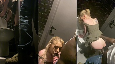 Horny Baby kitten get a BBC Quickie at public Bathroom