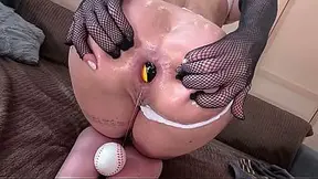 Crazy milf blonde gets her big round ass stuffed with massive dildo