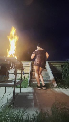 Stairway Tease by the Fire - Sheer Top, Thong & Slow Dance