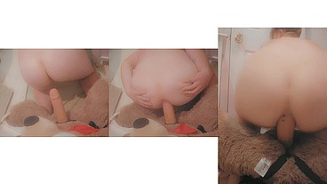 Mostevie riding my Teddy Bears HUGE Strap-On Cock