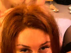 Amateur redhead masturbates then gives a blowjob