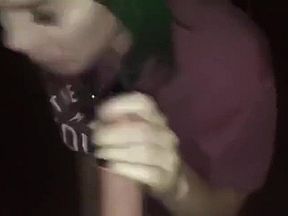 Amateur Teen Slut with Green Hair Sucking and Fucking outside