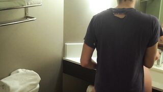 Handcuffed Sub Licks his BBW PAWG Master, then Handcuffs her and Fucks her on the Hotel Sink