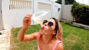 Drinking pee on the garden outdoor!! Funell!!