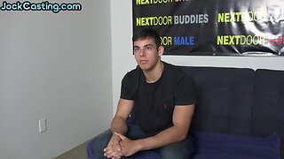 Solo muscular amateurish lad jerks after casting