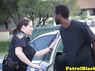 Femdom cop gags on ebony knob and gets screwed