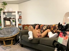 Amateur brunette devyn toys her big pussy in the office