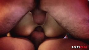 3 wayporn - sarah twain a big breasts hottie is getting a dp powerfully by a huge nasty cock.