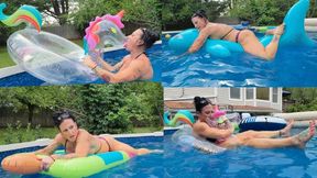 Kandy's Wet Inflatable Pool Fun:Secret Stalker Horny And Hiding