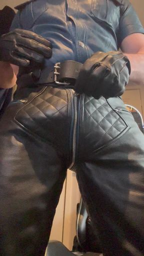 Big hard cock stroking in my leathers