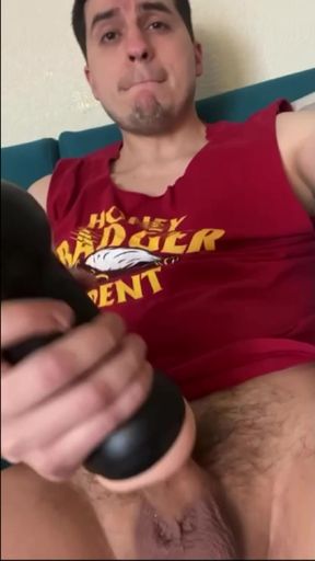 Twink Guy Using His Fleshlight While Wearing an Anal Plug